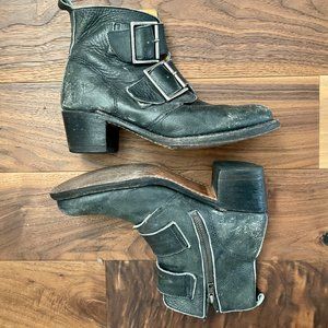 Frye Sabrina 9.5 Double Buckle Boots - Distressed Gray